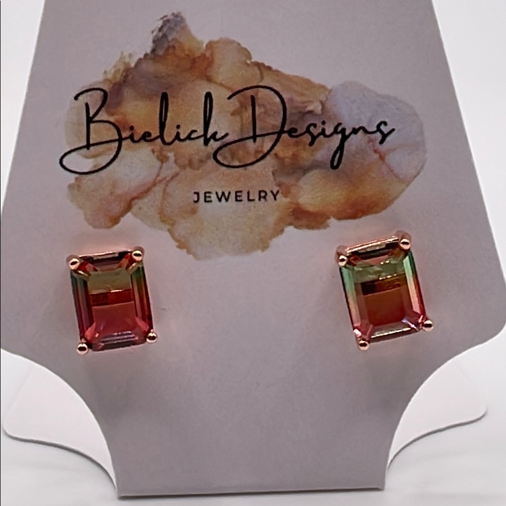 Pink And Green Watermelon Tourmaline Gemstone Earrings